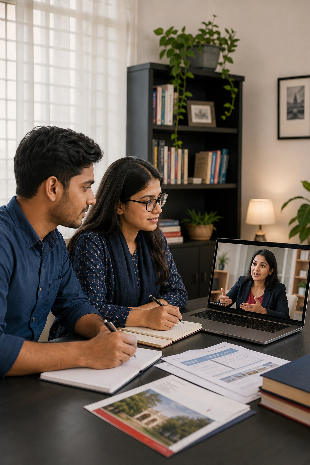 A ZLC education mentor guiding two Bangladeshi students through the admission process online